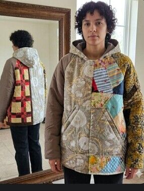 Upcycled Quilt Blanket Patch Hoodie M Handmade Dont Throw It Out